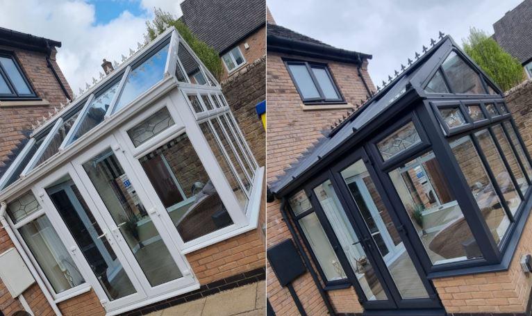 Conservatory before and after spraying