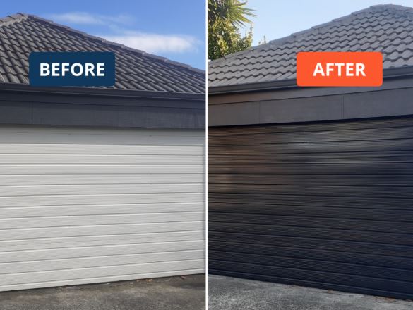 Garage door before and after spraying
